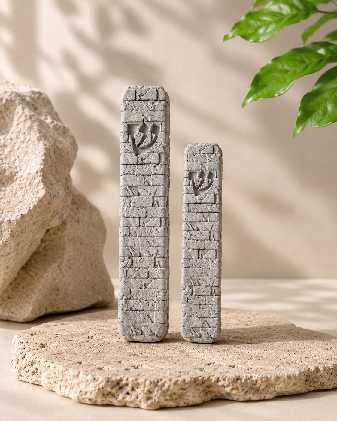 סט בתי מזוזות "אבן ירושלמי" אפור- גדול וקטן